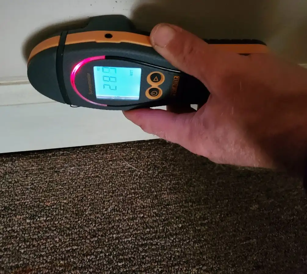Moisture detection at baseboard during Storm Damage Restoration in Leon Valley